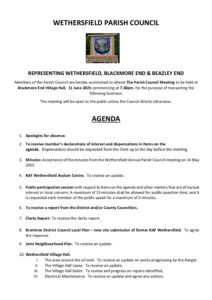 Agenda for the Parish Council Meeting 11 June 2025 – Wethersfield ...